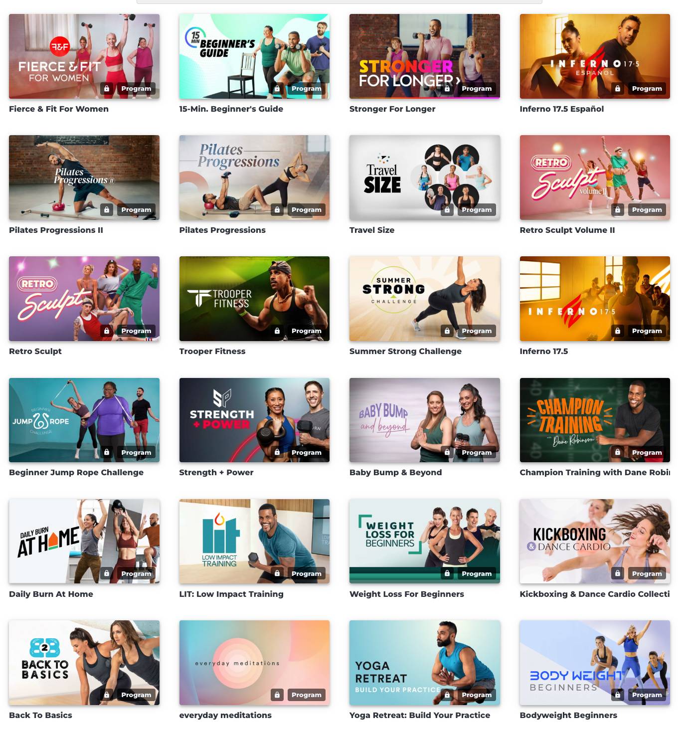 Daily Burn structured workout programmes overview showing beginner to advanced fitness plans for women