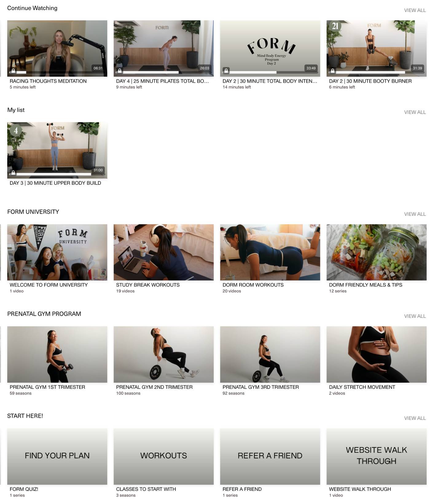 Form app workout dashboard showing weekly training plan and progress tracking for women
