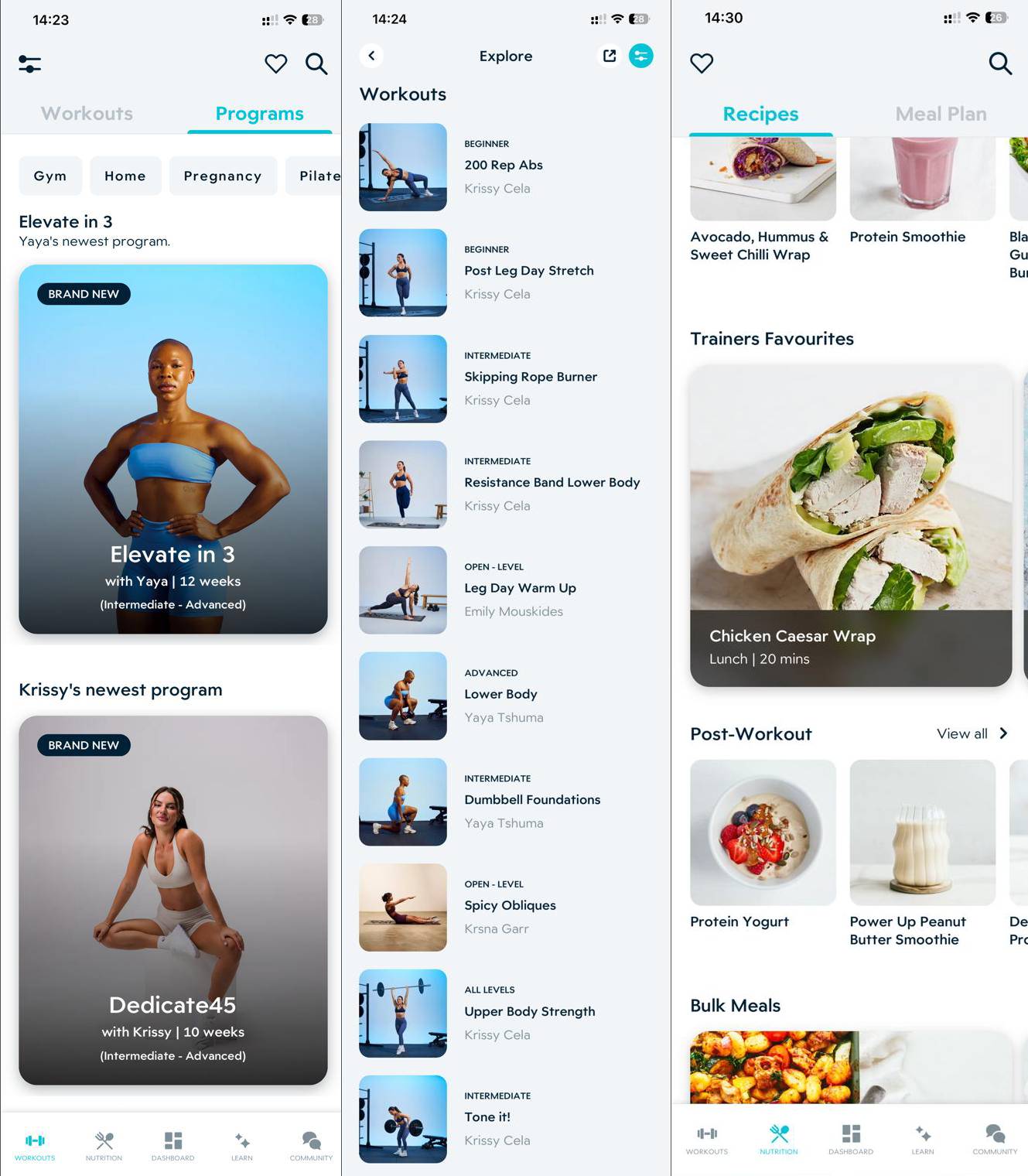 EvolveYou app home screen showing personalised fitness dashboard with workout recommendations for women
