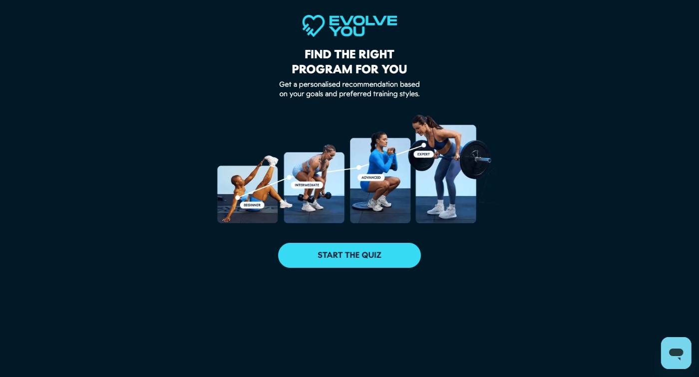 EvolveYou workout personalisation quiz helping women find the right training programme for their goals