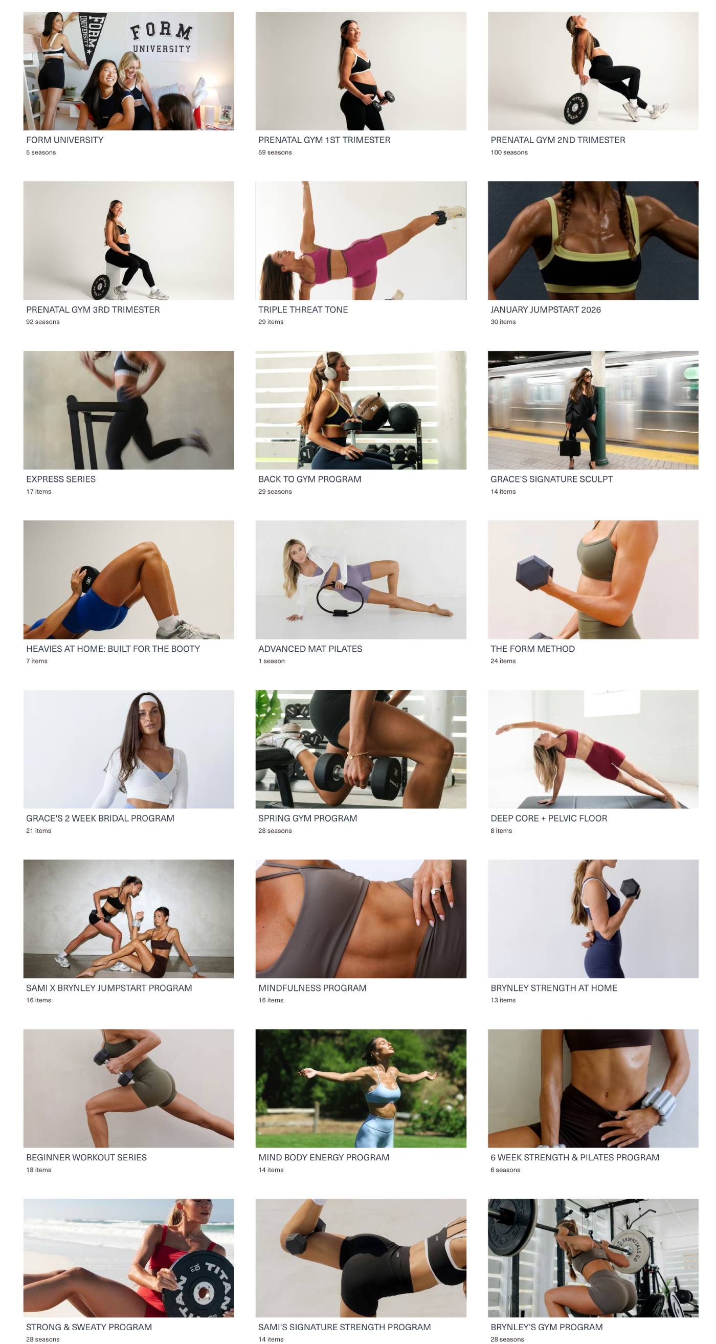 Form fitness app programme library covering strength, Pilates, yoga and mindfulness for women over 40